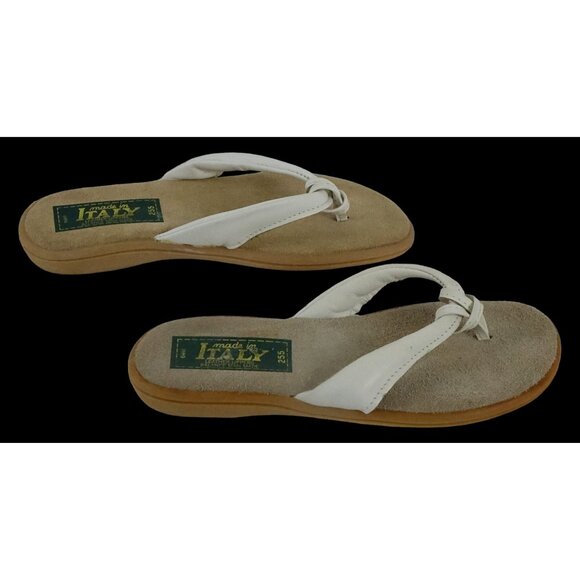Vintage Leather Flip Flops Womens Size 6.5 Made in Italy Sandals White Leather W - Picture 2 of 7